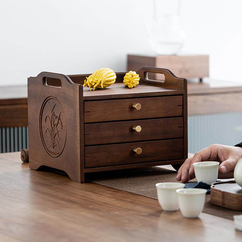 胡桃木多层实木茶饼盒抽屉式家用高档白茶饼收纳盒储茶盒普洱茶盒
