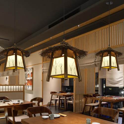 房子吊灯竹编灯复古创意餐厅走廊阳台凉亭民宿茶室客栈店铺竹灯具
