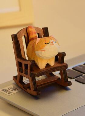 手工木雕橘猫丨小猫咪办公室工位解压治愈电脑桌面摆件装饰礼物女
