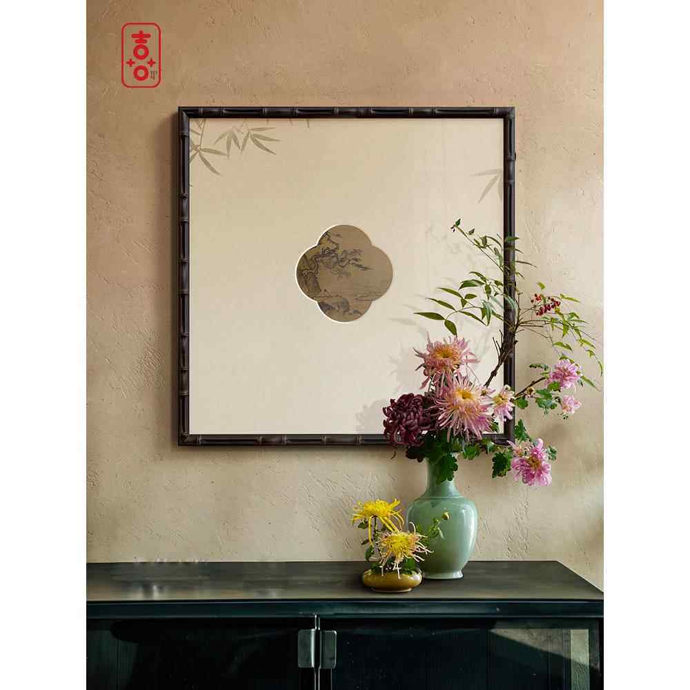 宋代美学 新中式餐厅装饰画民宿书房茶室背景墙挂画卡纸带图案