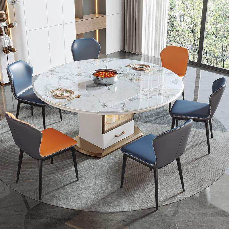 岩板餐桌轻奢高端实木家用小户型圆桌椅组合现代简约折叠伸缩饭桌