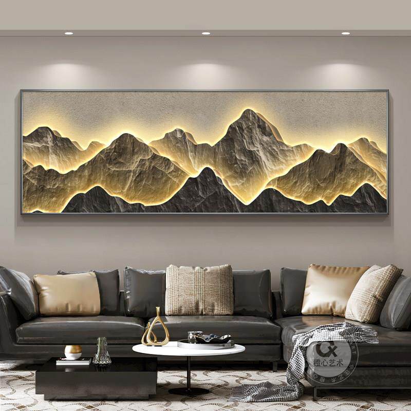 现代轻奢客厅装饰画背有靠山沙发背景墙挂画高级感大气山水壁画