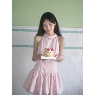 显瘦少女无袖 小个子2025夏季 花苞裙 小众甜酷吊坠挂颈洋装 南西