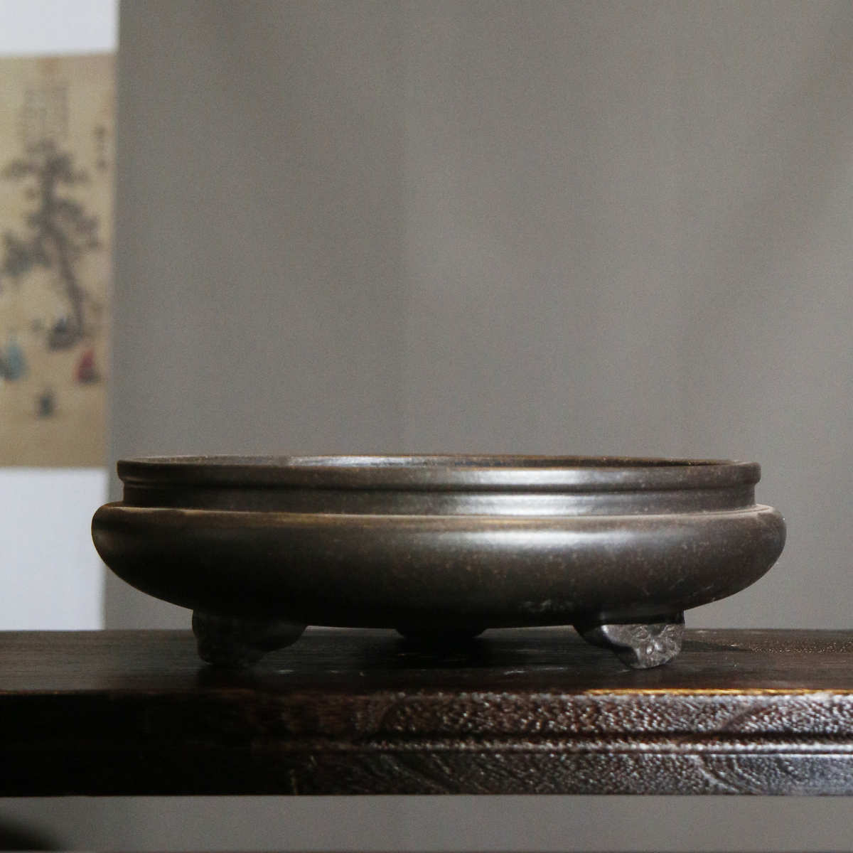 乡圆形盆中式觅国风陶传统盆景花盆中紫砂摆件古风手工家居