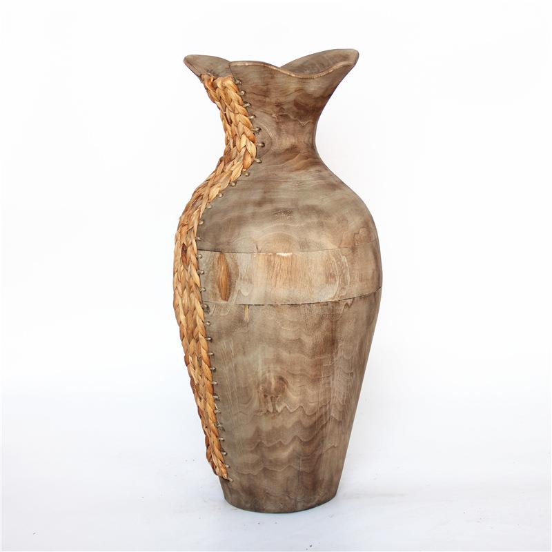 厂家销售手工制作蒲草和泡桐混搭编织花桶画筒器皿装饰容器