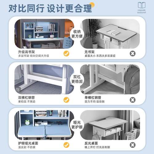 儿童书桌家用小学生书桌写字桌椅套装课桌椅可升降儿童学习桌书架