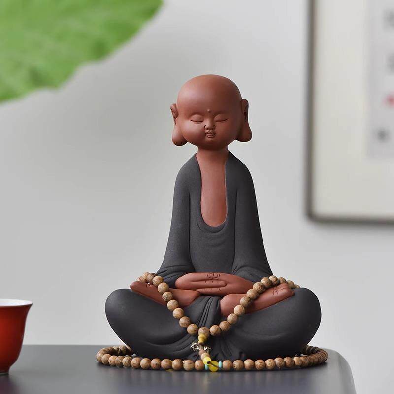 中式家居紫砂小和尚摆件客厅装饰茶室茶桌禅意佛系小僧人物摆件
