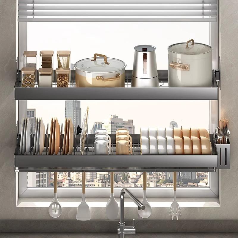 厨房墙上壁挂碗架不锈钢窗台置物架沥水架免打孔水槽放碗碟架窗户