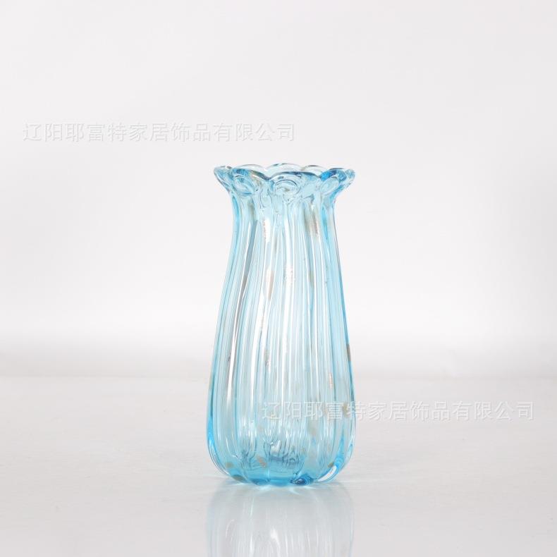 玻璃高级花瓶客厅摆件透明天蓝插花水培花器器皿餐桌装饰碗现代风