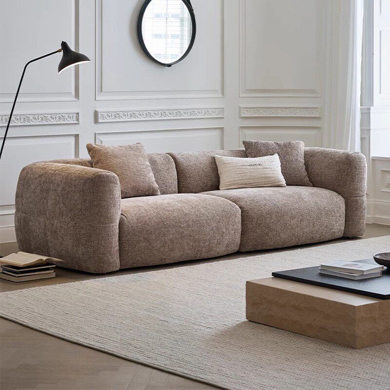 大白沙发客厅大小户型法式复古棕色奶油风别墅大平层磨砂布艺沙发