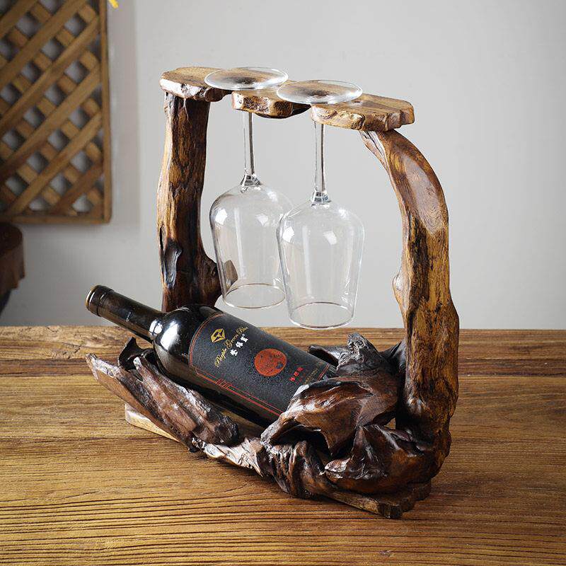 泰国实木客厅酒柜红酒架斜放葡萄酒架子创意吧台桌面酒架装饰摆饰