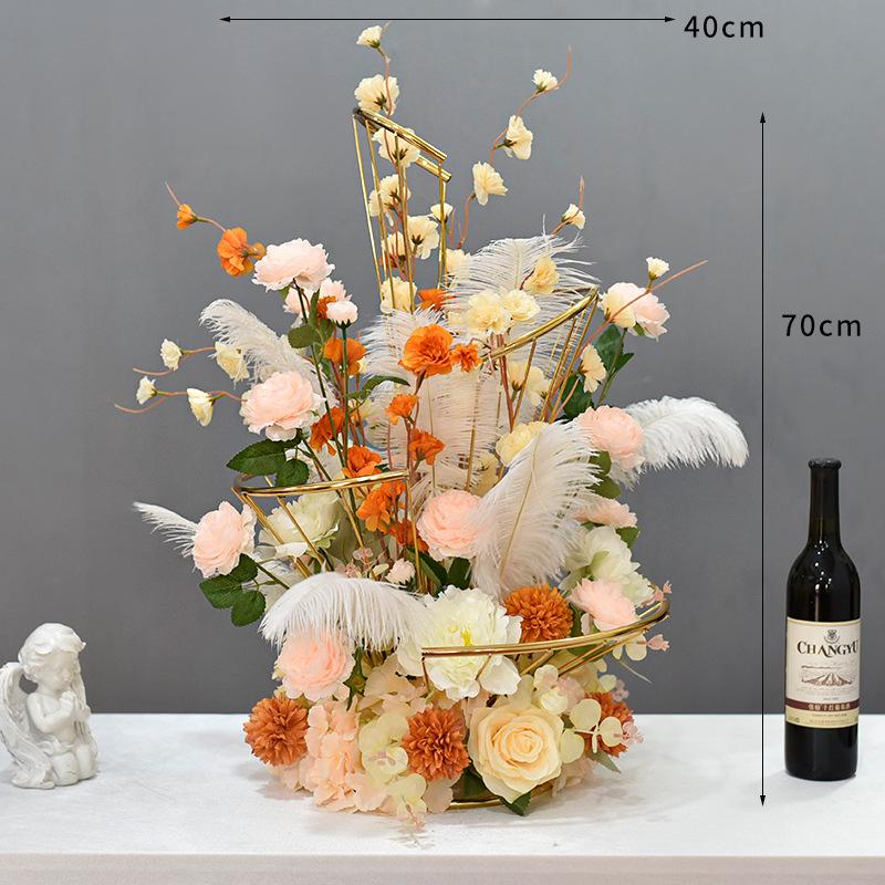 假花仿真花酒店酒吧KTV婚礼电镀螺旋桌花摆件羽毛装饰桌面摆台花