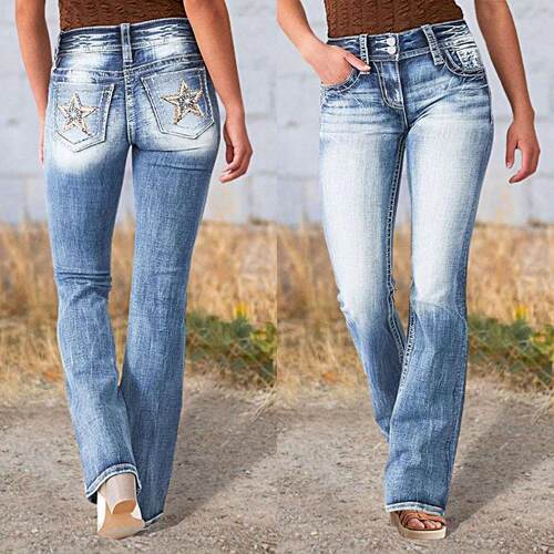 Embroidered jeans for women, straight tube, slimming and