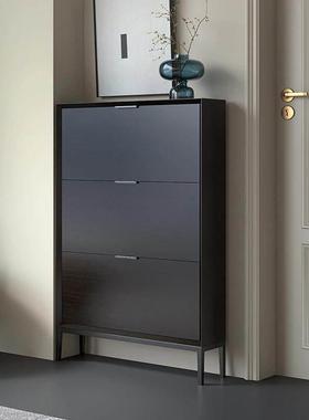 意式极简烤漆超薄鞋柜翻斗式实木家用门口小户型省空间极窄玄关柜