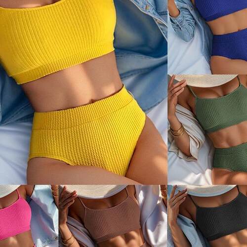 Spiral pit stripe high waisted bikini swimsuit women's