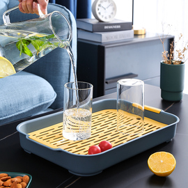 水杯子沥水盘家用客厅双层托盘，长方形茶盘水果盘塑料创意沥水篮架
