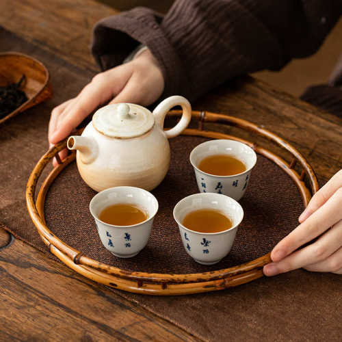 竹编干泡茶盘高端茶具配件收纳盘果盘新中式喝茶茶杯茶具托盘圆形