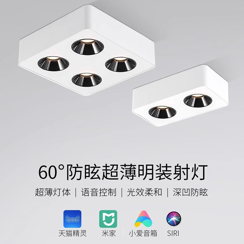 厂家直销家用客厅无主灯照明 led防眩四头明装射灯吸顶式方形筒灯