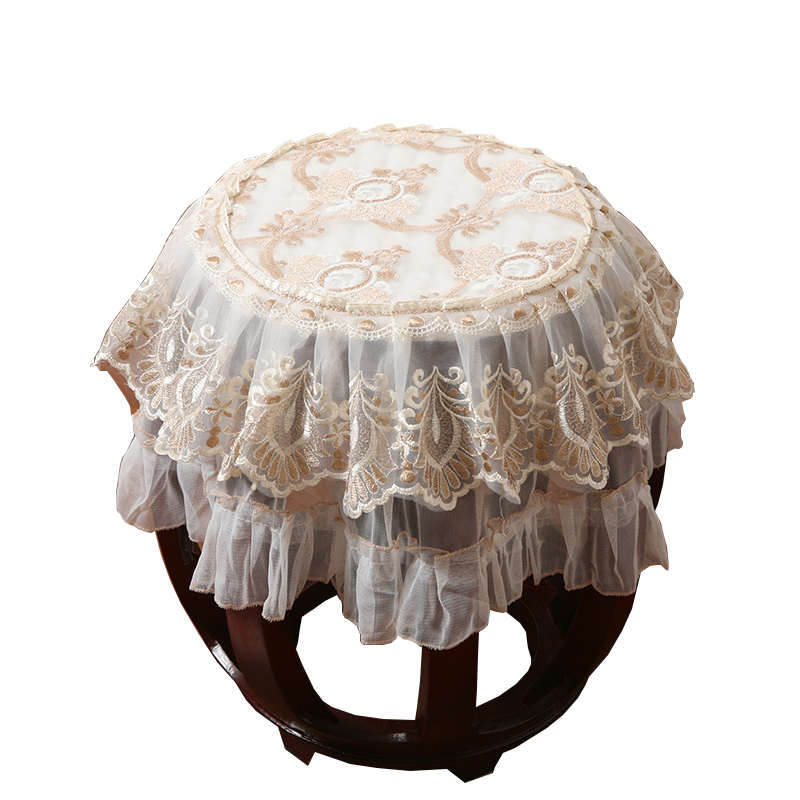 欧式蕾丝绣花加厚古筝圆凳套小圆凳套防滑坐垫四季家用圆形凳子罩
