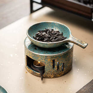 常青釉金银彩烤茶炉炒茶煮茶温茶炉加热茶叶烘茶炉蜡烛底座烤茶器