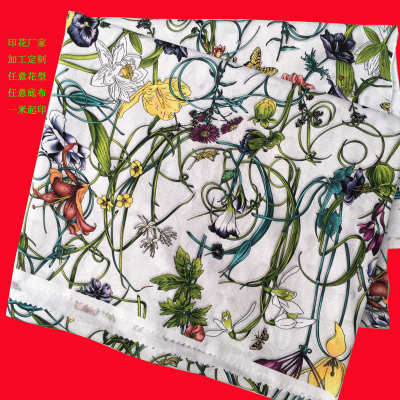绸面料活性印花丝光棉数码棉加工透气直喷 针织印花布面料斜纹