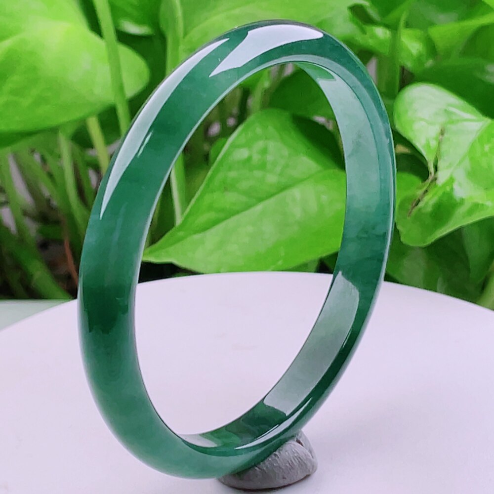 57圈口 天然真品翡翠玉镯 好种水润细腻冰蓝水满色正圈手镯24.96g