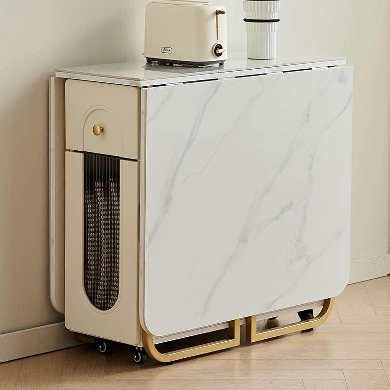 实木岩板折叠餐桌玻璃酒柜一体小户型家用可伸缩长方形吃饭折叠桌