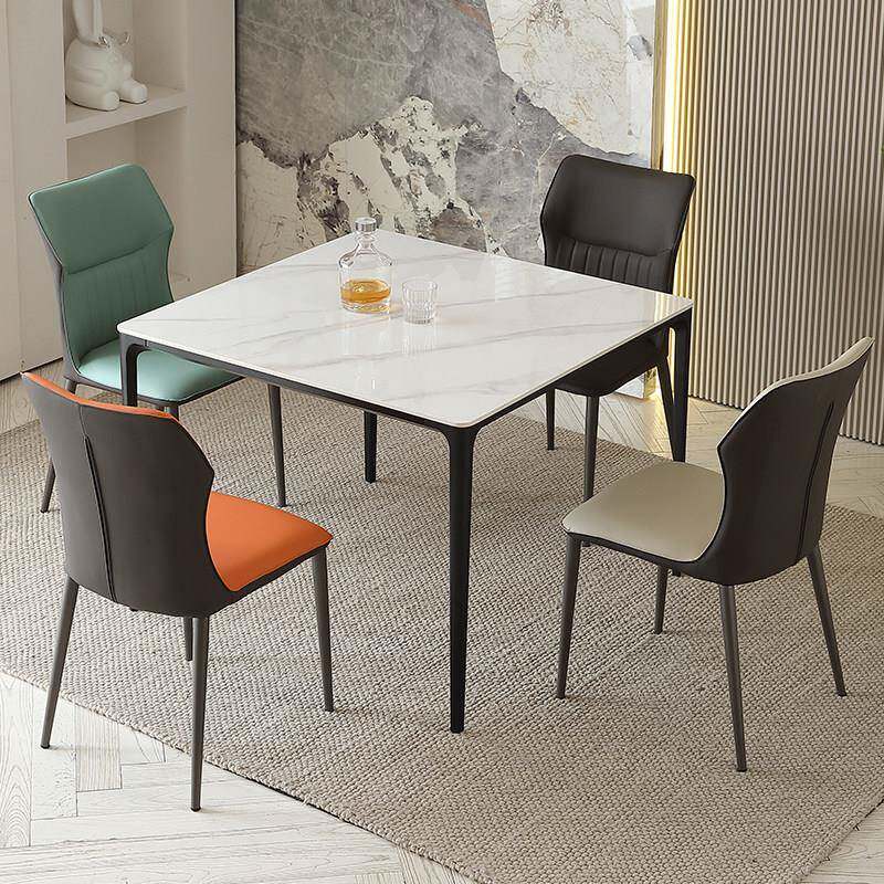 岩板餐桌小户型正方形桌椅组合会客接待洽谈桌轻奢家用休闲 小方