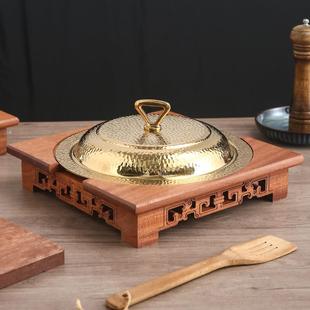 商用不锈钢海鲜盘带木座特色创意菜盘酒店高档汤盘龙虾剁椒鱼头盘