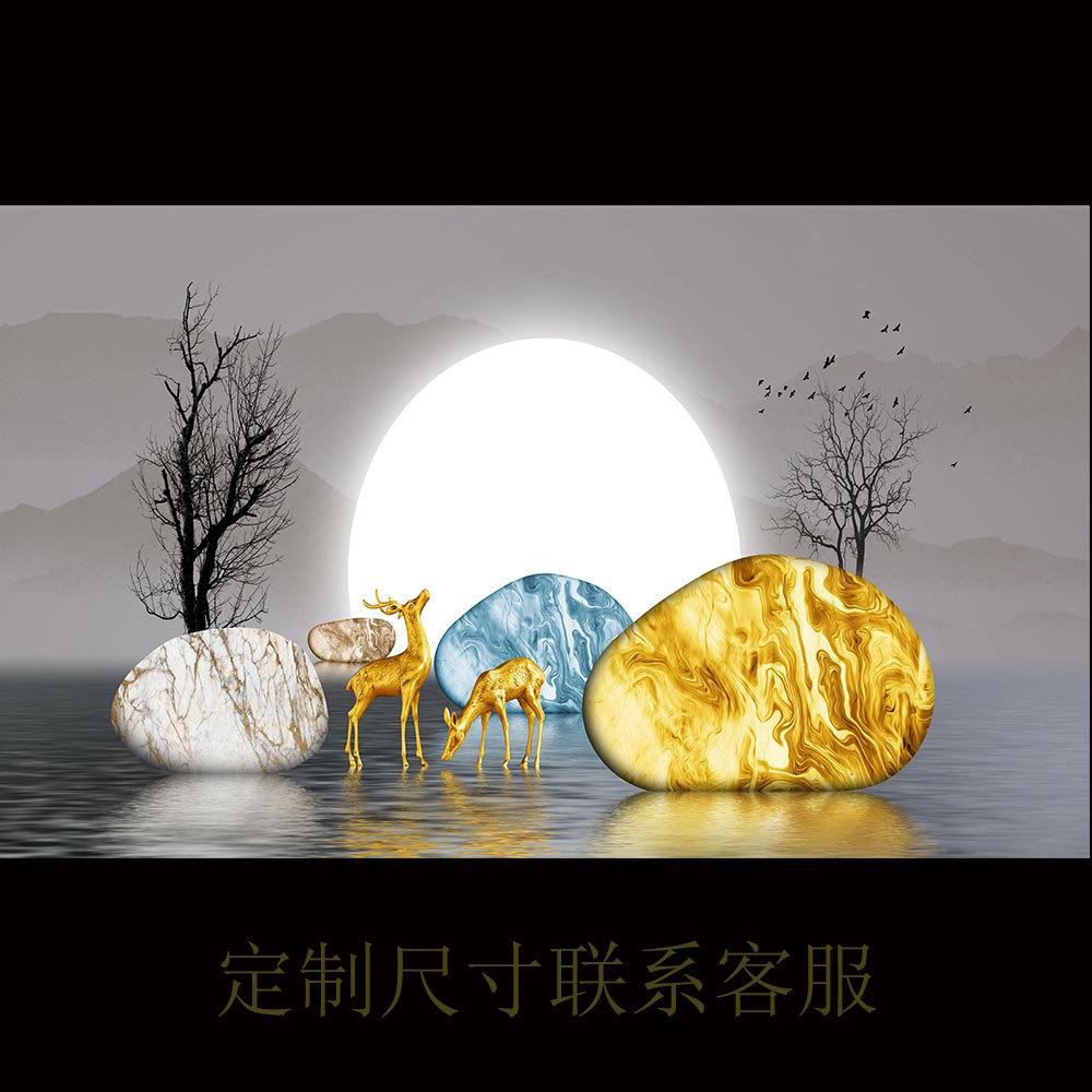 鱼缸背景贴纸5d高清壁纸壁画自粘鱼缸贴纸3d立体装饰麋鹿贴摇钱ss