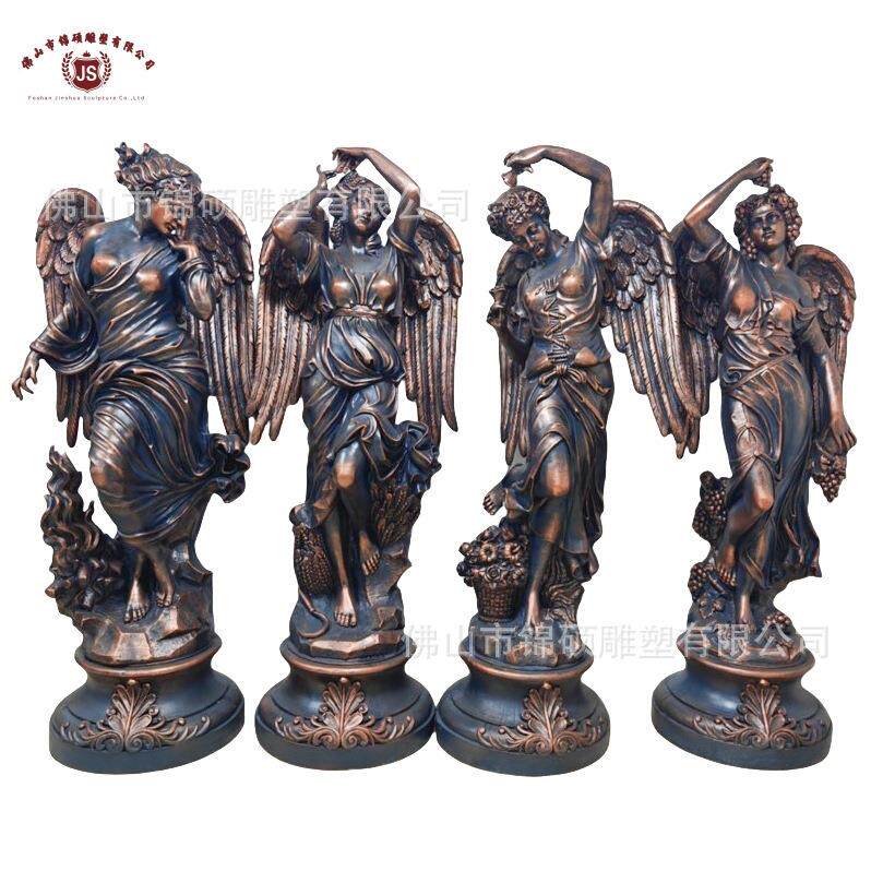 生产四季天使户外摆件美女雕像玻璃钢仿铜欧式人物雕塑