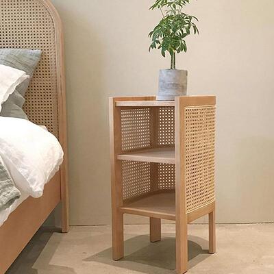 北欧现代简约风格创意家用民宿酒店卧室实木藤编床头柜边几边柜