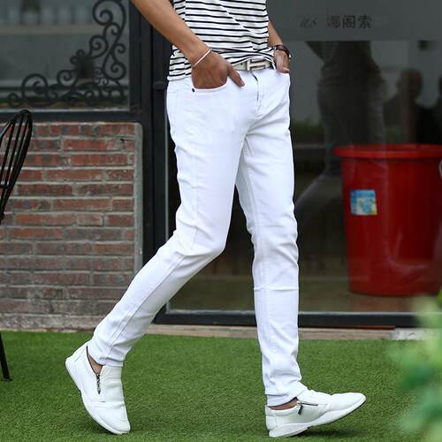 MenS Skinny Fit Denim Jeans Casual Mid Waist White Pants