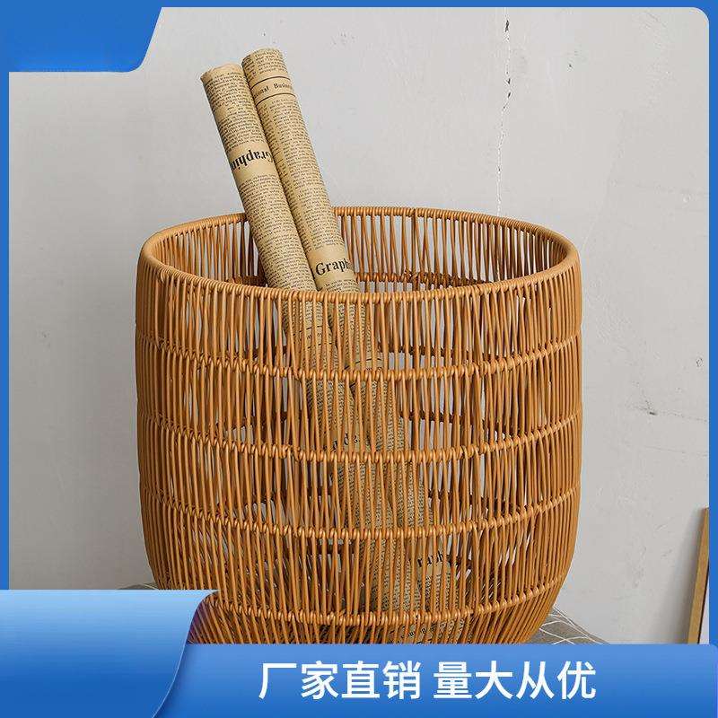 仿藤编脏衣篓衣物箩筐 卧室换洗衣服筐洗衣篓圆形 浴巾筐篮子娜幽