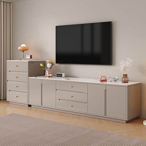 电视柜茶几组合客厅岩板电视柜实木储物地柜收纳现代简约新款落地