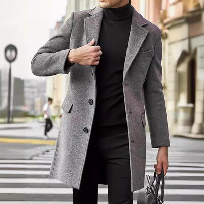 Woolen men's coat woolen windbreaker