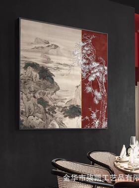 新款直销新中式迎客松浮雕餐厅装饰画入户玄关过道背景墙挂画立体