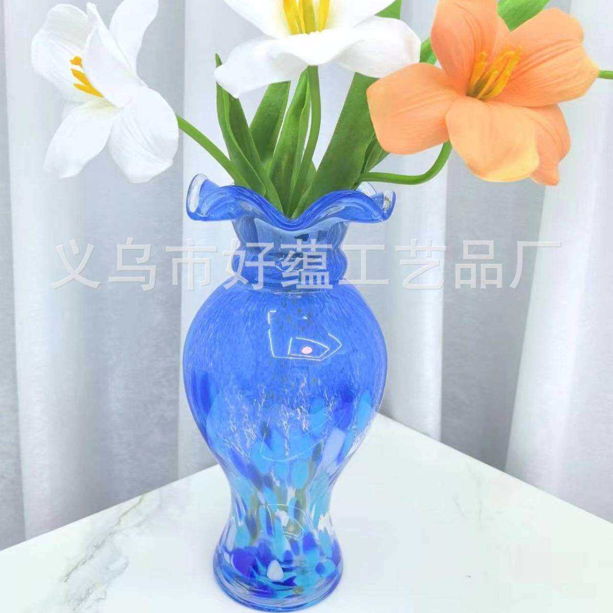 法式中古芬顿高脚杯琉璃花瓶摆件客厅轻奢高档创意插花瓶