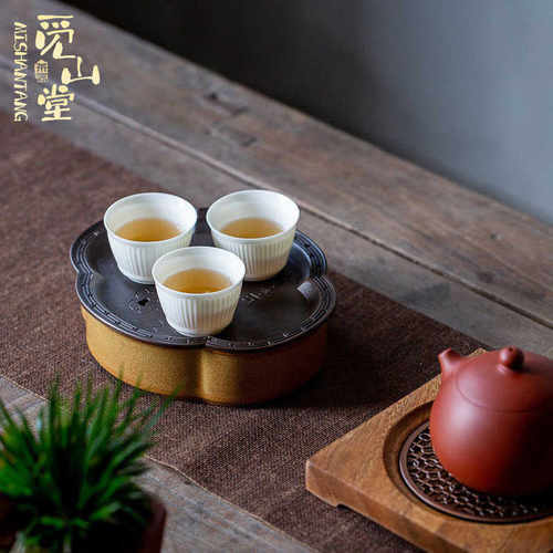 高足旧炮做台盘干茶盘复古壶黄铜功夫太湖石水茶茶具拖瓷壶陶承醋
