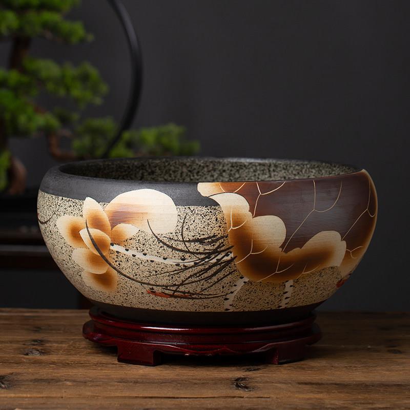 陶瓷鱼缸荷花盆假山造景水缸阳台家用风水缸乌龟缸睡莲碗莲荷花盆