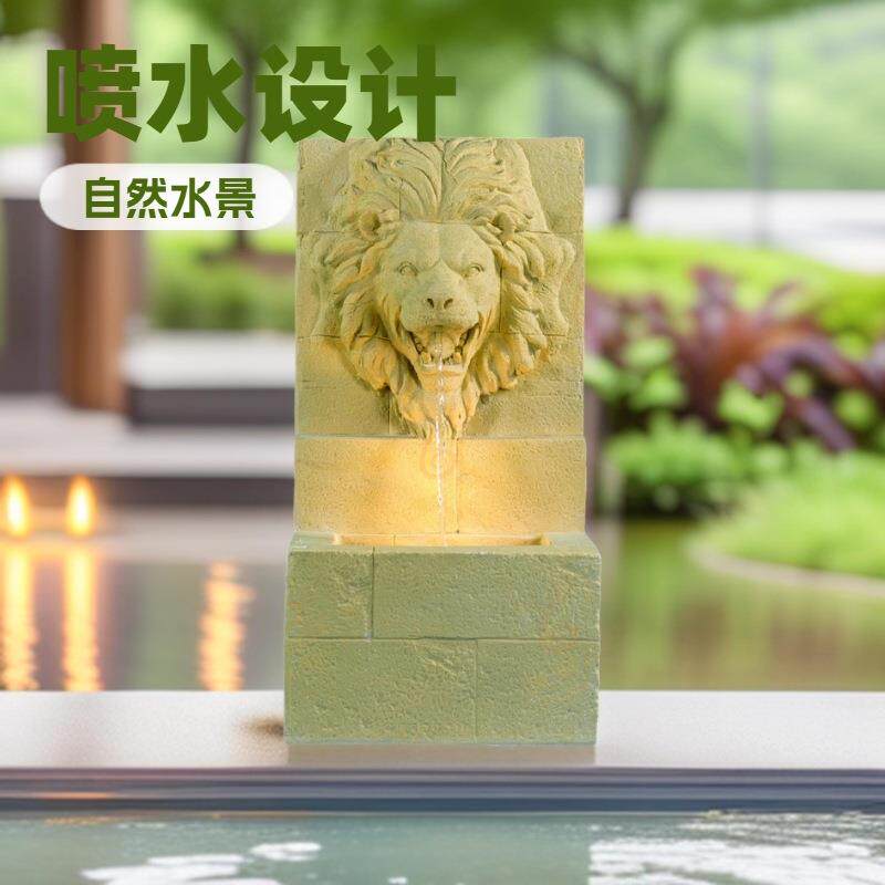 别墅阳台直角狮子头壁泉流水壁 家装阳台小水景 园林户外室内水景