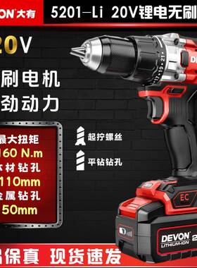 大有（Devon） 20v锂电无刷电钻5201冰钓钻160Nm超大扭力手电钻