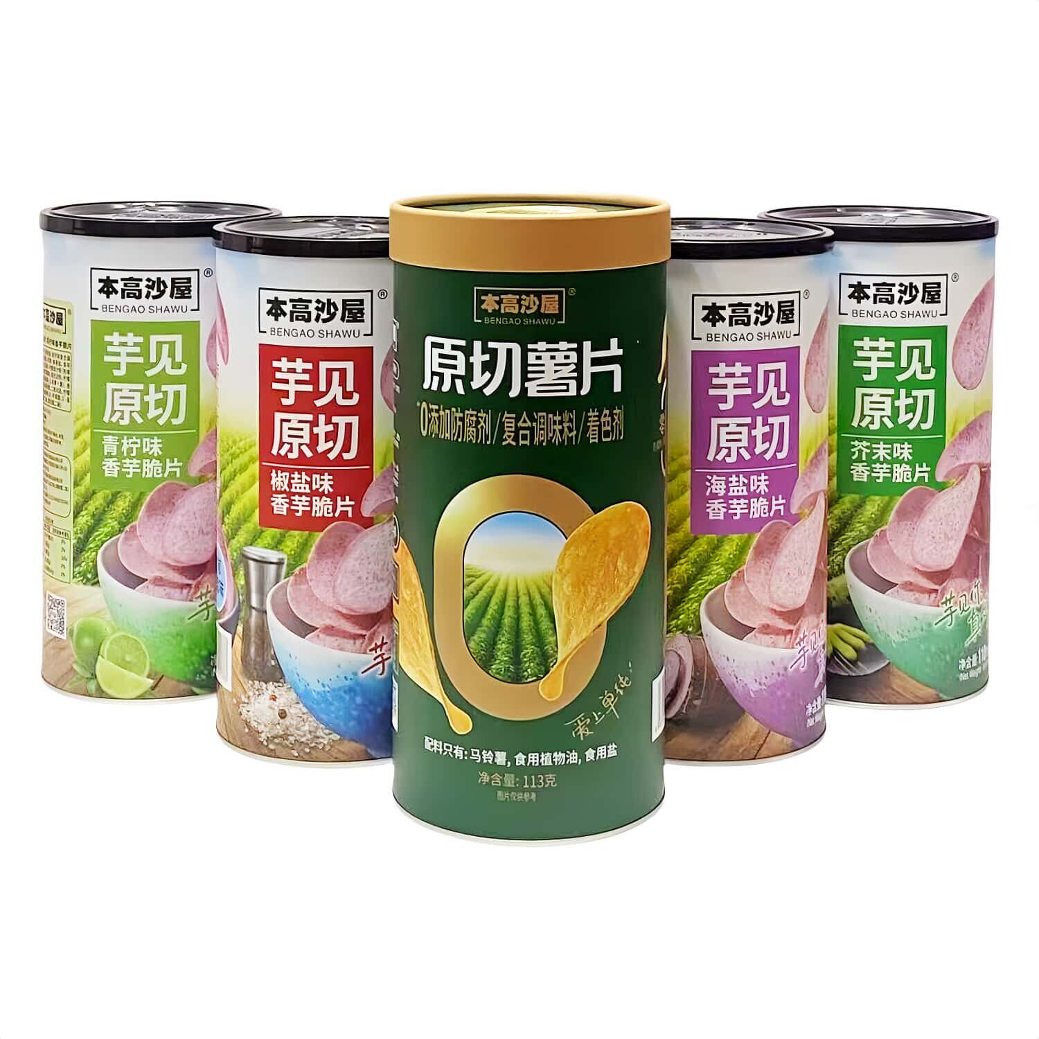 本高沙屋芋见原切香芋脆片薯片罐装芥末椒盐海盐青柠味休闲零食品