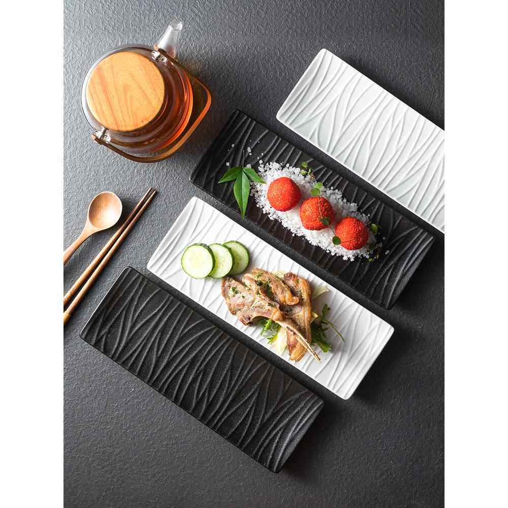 黑色盘子美食摆拍摄道具创意糕点心碟拍照甜品餐具长条寿司盘日式