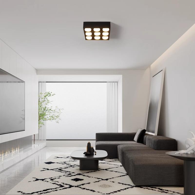 厅无主灯照方UWZ明形斗胆2灯极简吸顶格栅灯明装筒灯74l客ed灯全