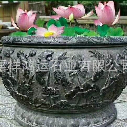 专业生产青石鱼缸天然青石石雕鱼缸花盆造景摆件家用养花养鱼门海
