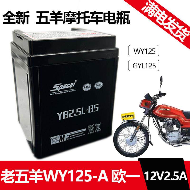 机车五羊电瓶电池WY125-A12V2.5A-3C脚踩打火老款125电池YB2.5L