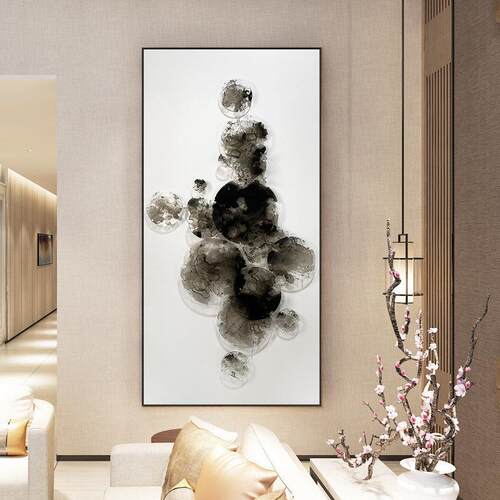 式现代新中山水画形装饰画手绘禅意壁CDB圆画客厅沙背景艺术挂发