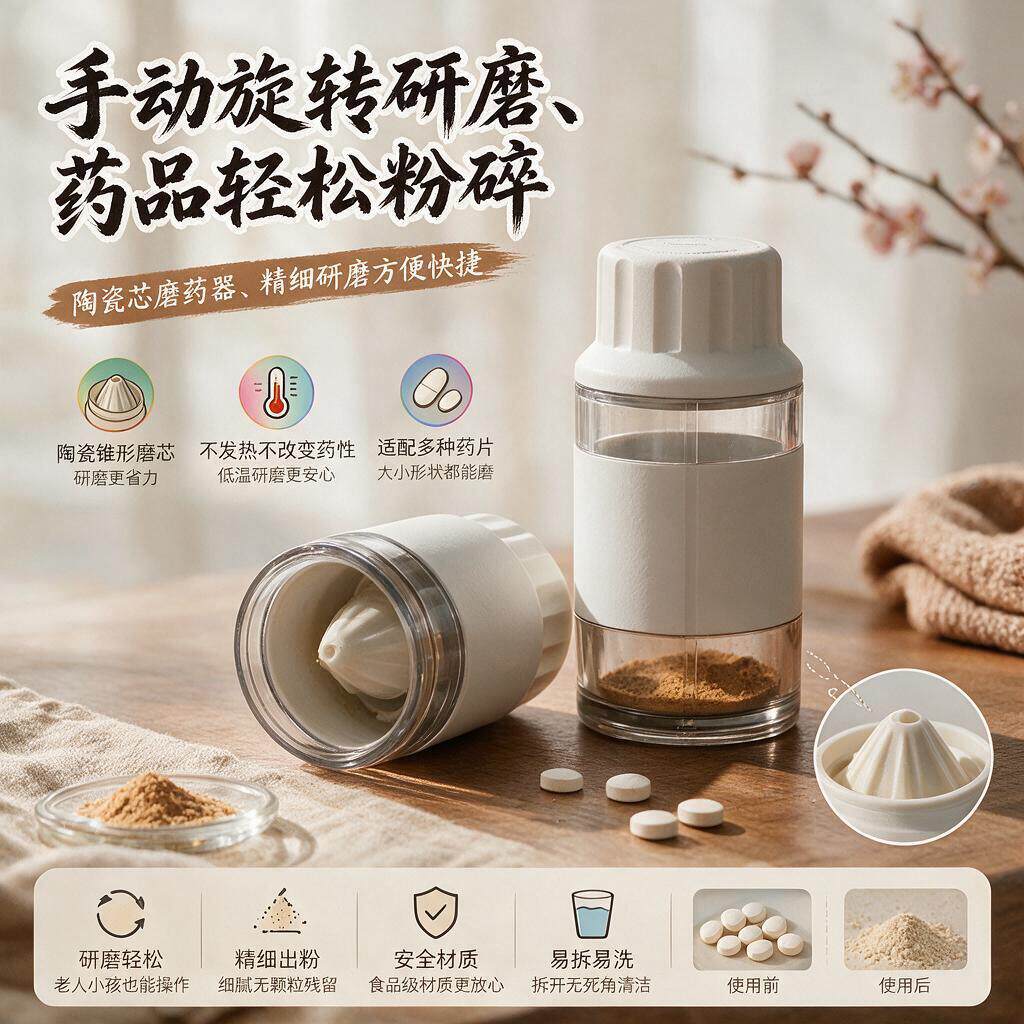 片仔癀研磨器日式陶瓷磨药器药片碾药剪压碎药细粉磨药神器