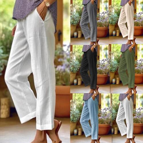 Men Leg Linen Pants Regular Casual Comfy Breathable Trousers